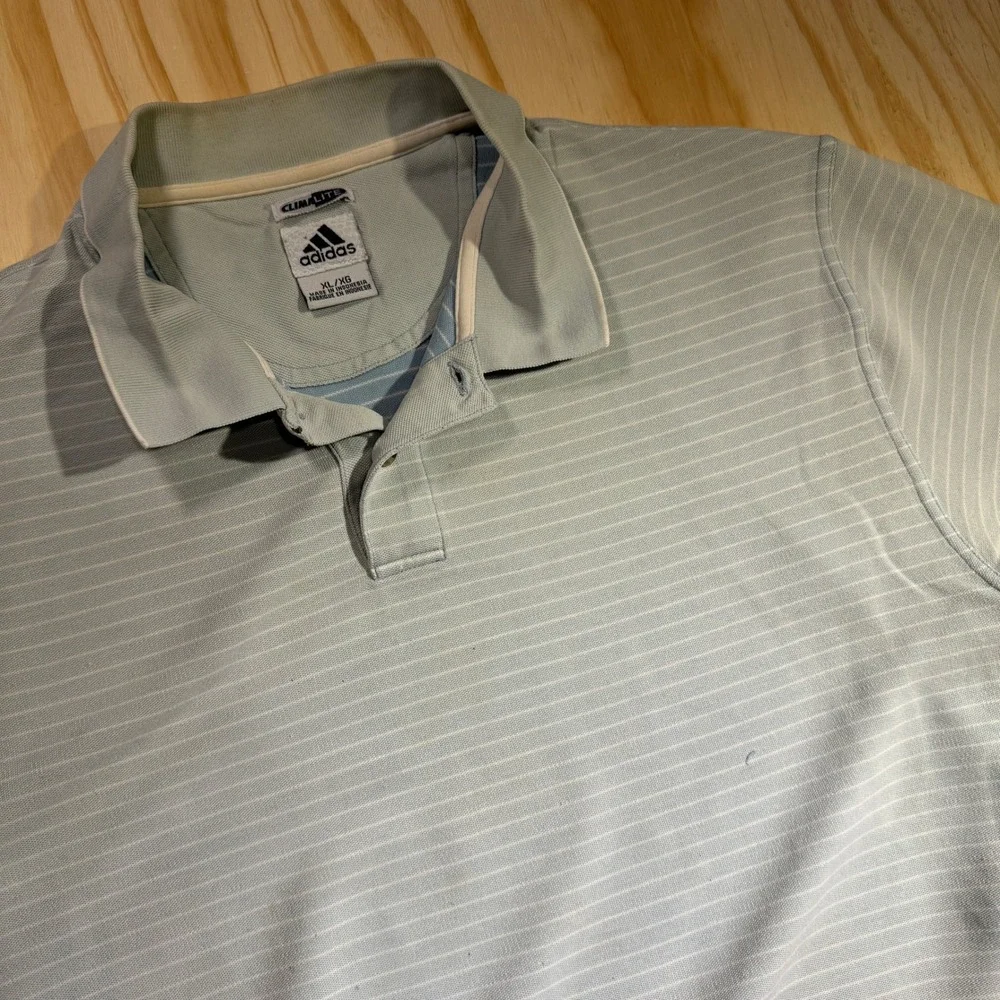 Adidas Men's Climalite Striped Short Sleeve Golf Polo Shirt Light Blue Size XL